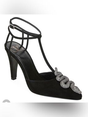 Valentino Garavini Suede Snake Pumps In Black